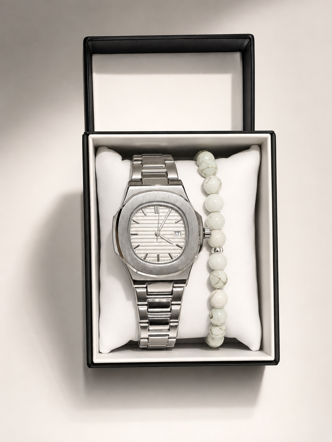 GMS Watches Royal Silver Erkek Saat & Bileklik Seti