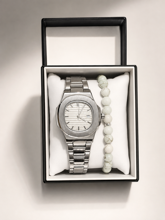 GMS Watches Royal Silver Erkek Saat & Bileklik Seti