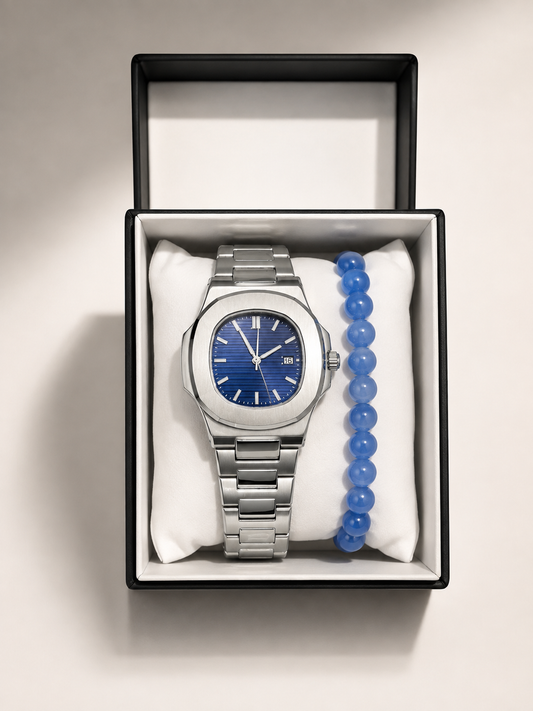 GMS Watches Royal Blue Erkek Saat &  Bileklik Seti