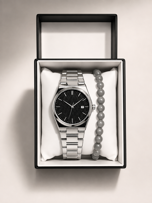 GMS Watches Carbon Black Erkek Saat & Bileklik Seti