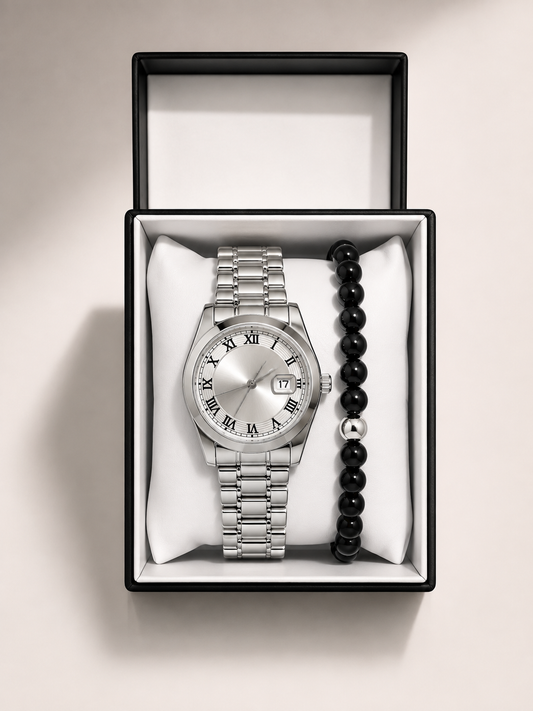 GMS Watches Classic Roman Erkek Saat & Bileklik Seti