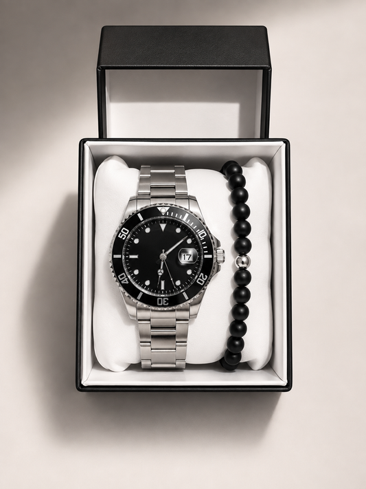 GMS Watches Diver Black Erkek Saat & Bileklik Seti