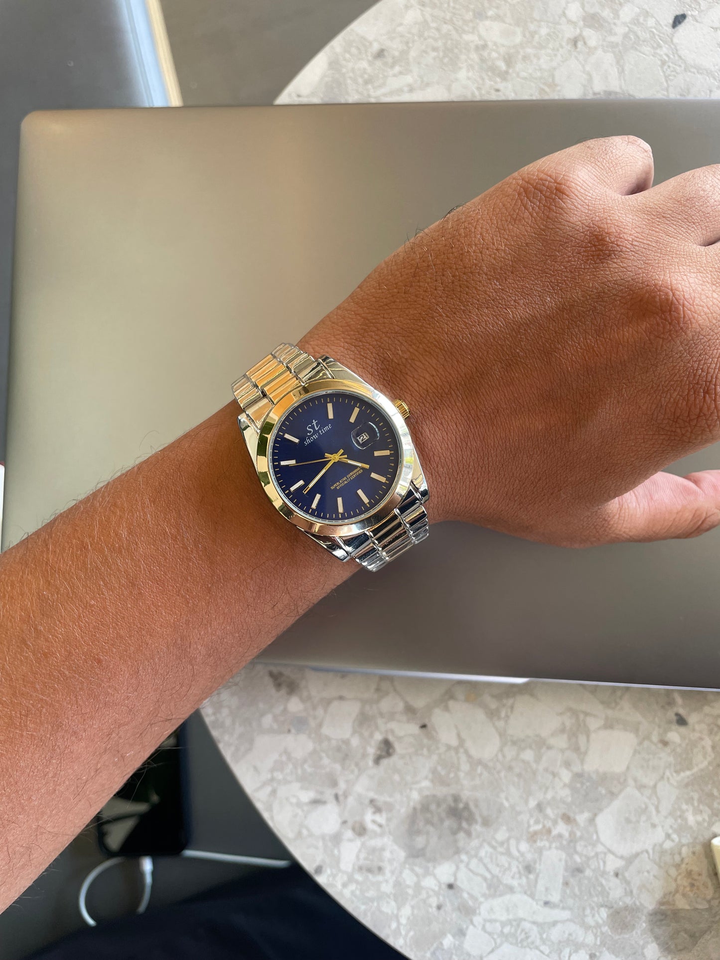 GMS Watches Royal Blue | Çift Renk Çelik Kordon Erkek Kol Saati & Gold Bileklik Seti